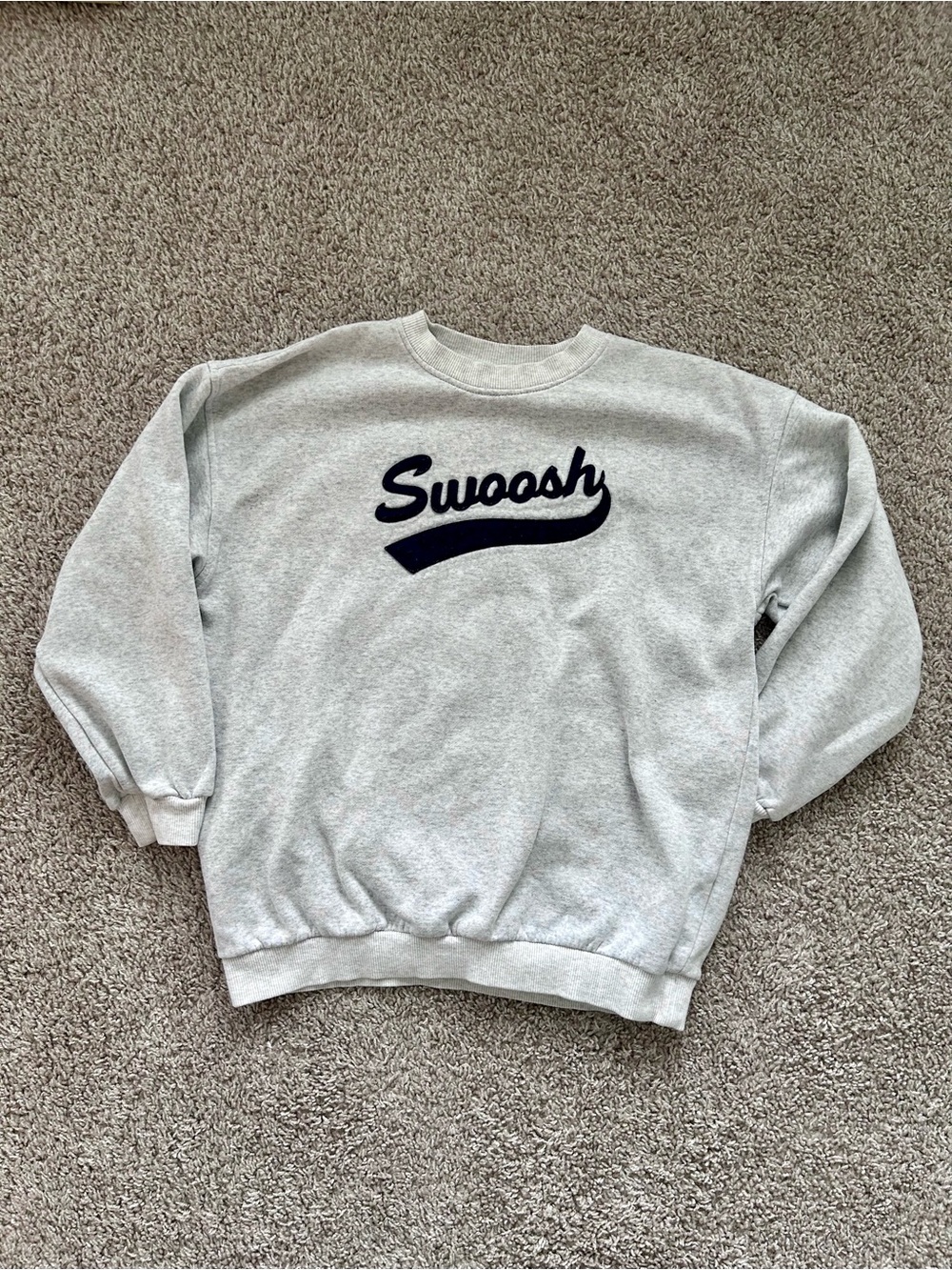 Nike Swoosh Crewneck Sweatshirt - Light Gray with Navy Script